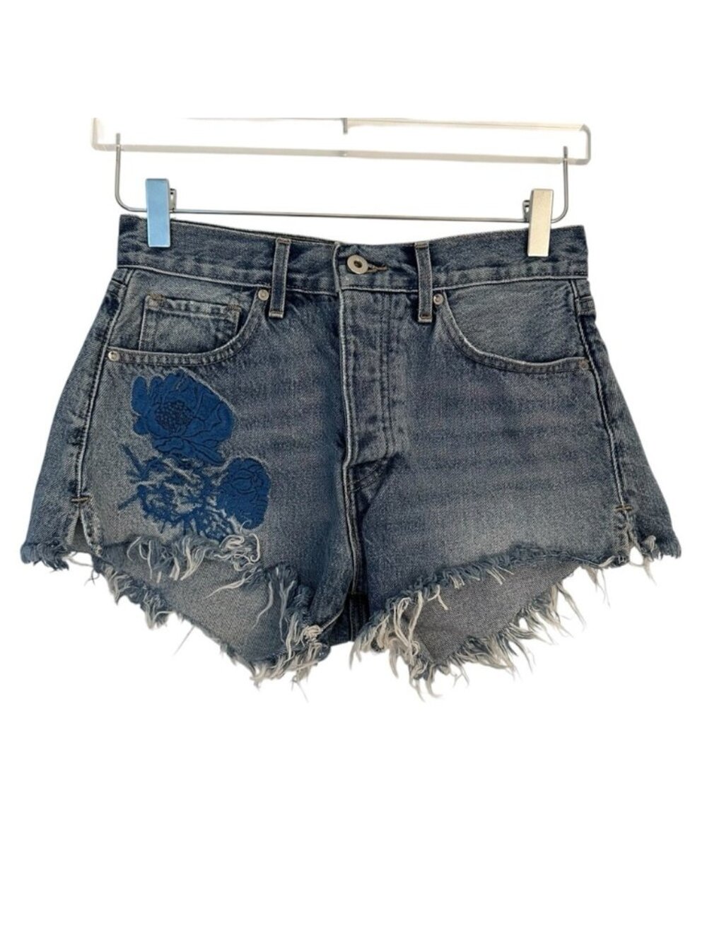 Levi’s | Blue Embroidered Frayed Hem Cheeky High Denim Short Size 26